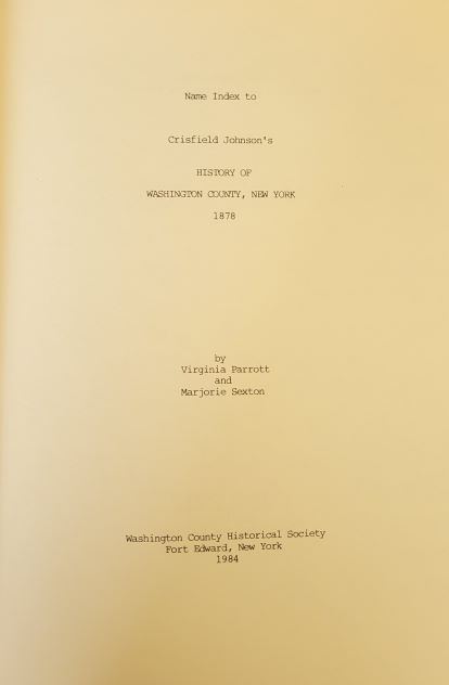 Index to History of Washington County, NY 1878